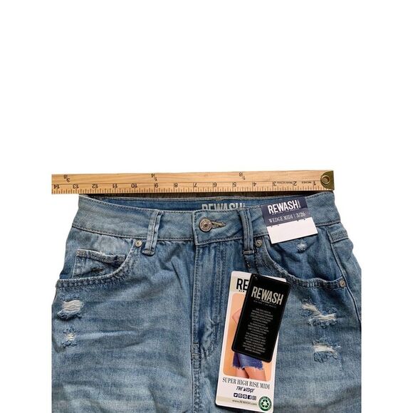 Rewash Denim Jean Shorts 3/26 Wedge Midi Vintage High Rise Light Blue NWT 3501 - Picture 6 of 11